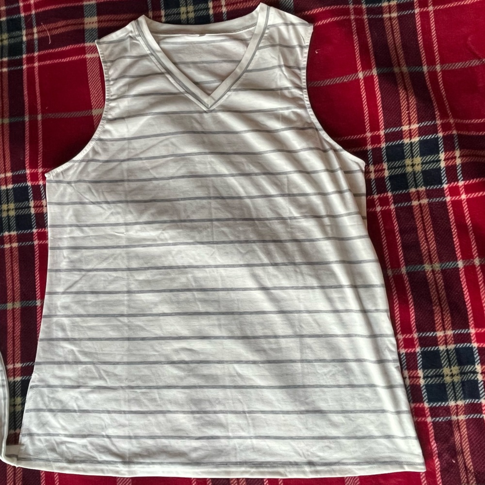 2XL - White w/ grey striped tank